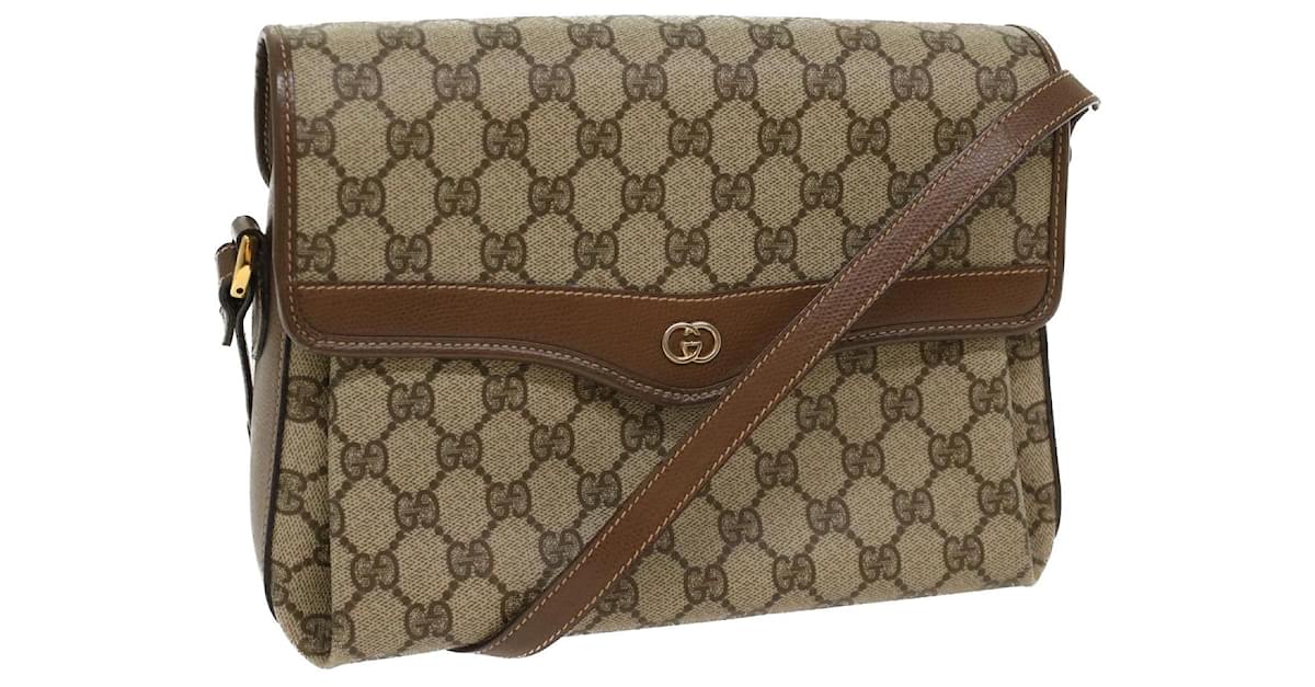 Autêntica bolsa de ombro GUCCI 114915 bege lona couro marrom