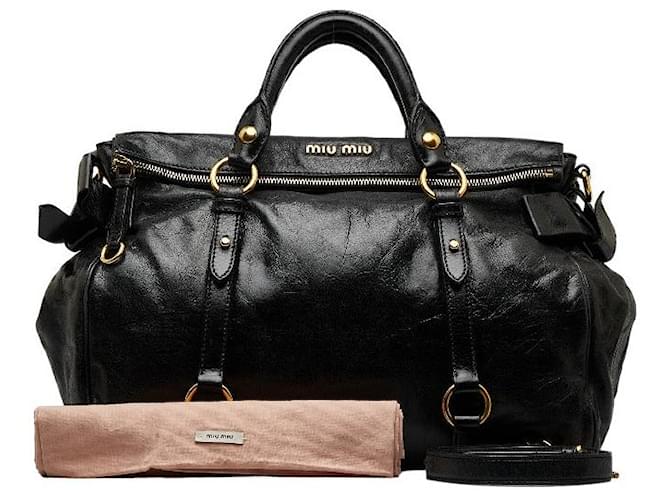 バッグ Miu Miu Vitello Lux Ribbon Bag Black MIU MIU Vitello Lux Bow Bag Black 1195781 | FASHIONPHILE