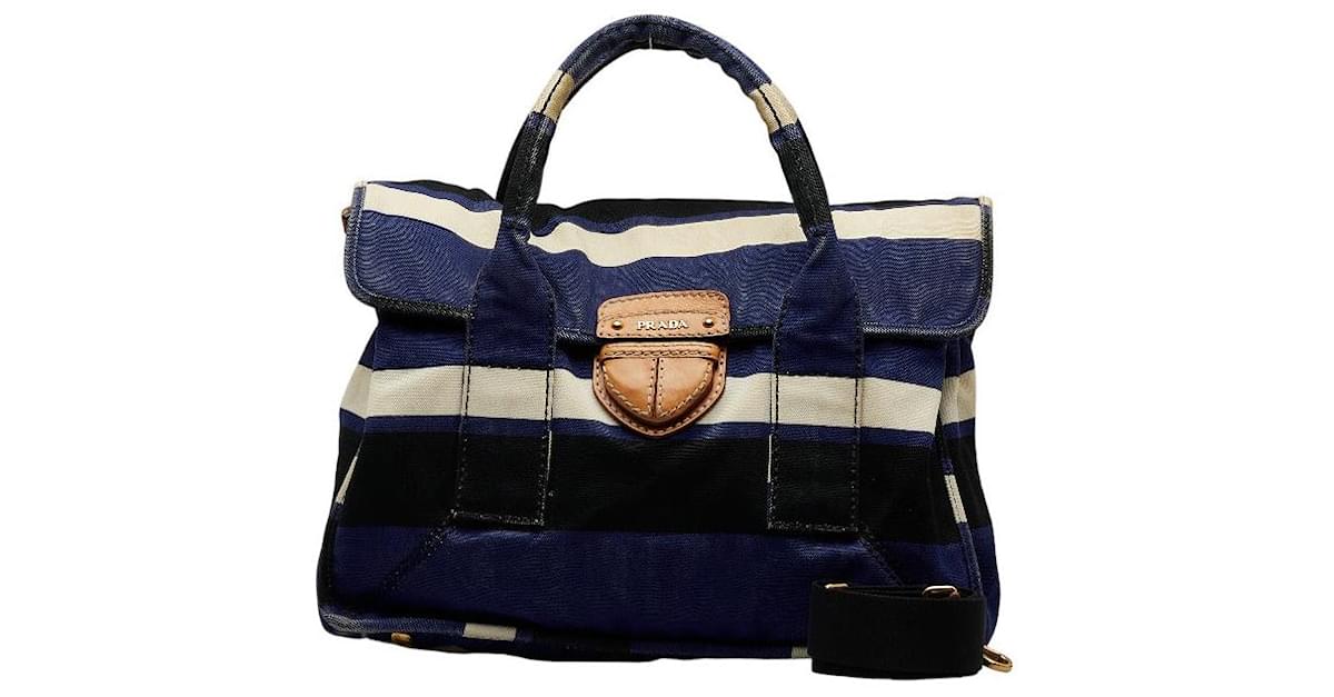 Prada Canapa Stripe Handbag Blue Cloth ref.1077852 Joli Closet