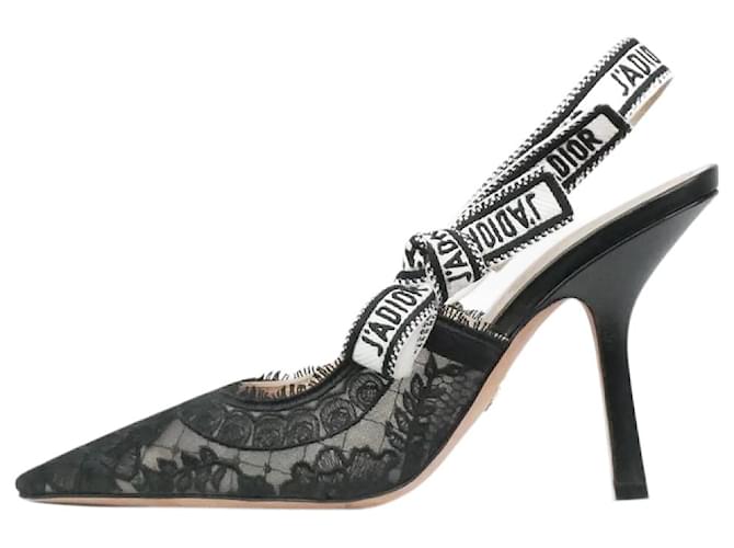 Christian Dior J'ADIOR ハイヒール ブラック　37 Dior Black J'adior Lambskin Leather Ribbon Slingback Pumps