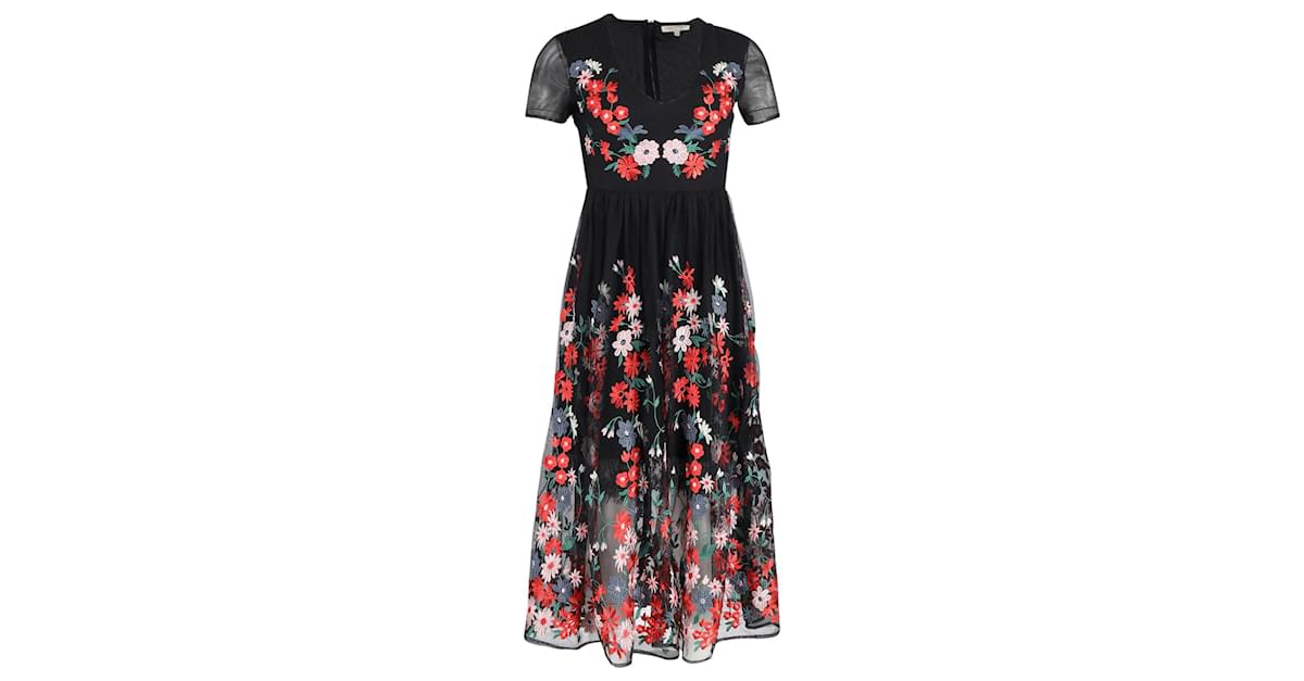 Robe Midi Broderies Florales Maje Raphael en Polyester Noir ref