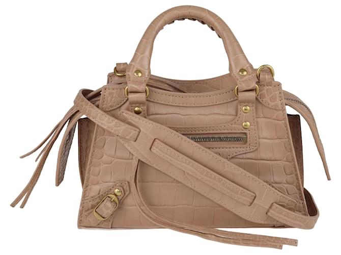 Balenciaga Beige Croc Embossed Mini Neo Classic City Tote