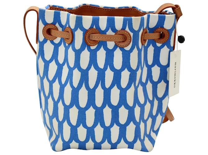 Mansur Gavriel X Marimekko Mini Bucket Bag in Blue Canvas Cloth