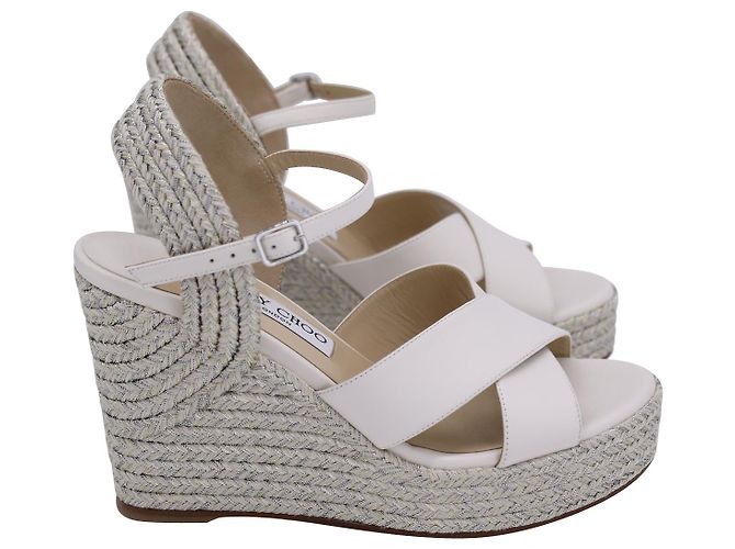 Jimmy Choo Dellena 100 Sandales Compensées Espadrilles en Cuir Blanc ...
