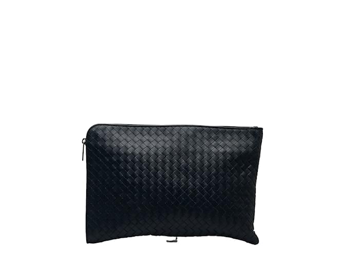 Bottega Veneta Intrecciato Leather Zip Clutch Black Pony-style