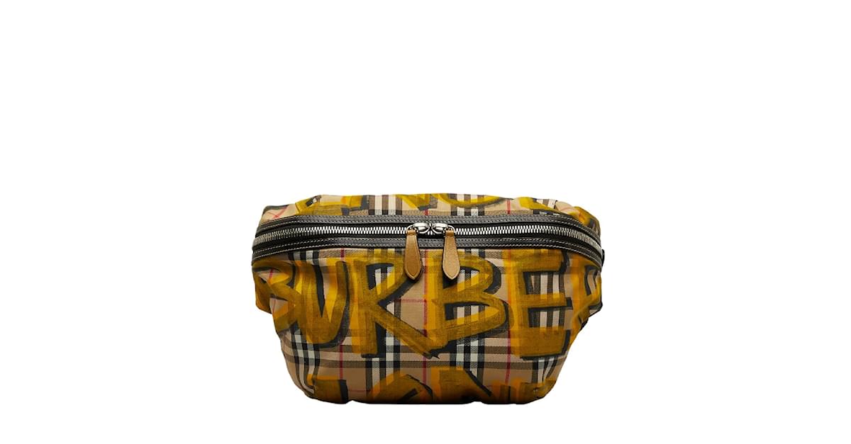 Burberry House Check Canvas Graffiti Belt Bag 4074214 Brown Cloth Nylon ref.1084428 Joli Closet