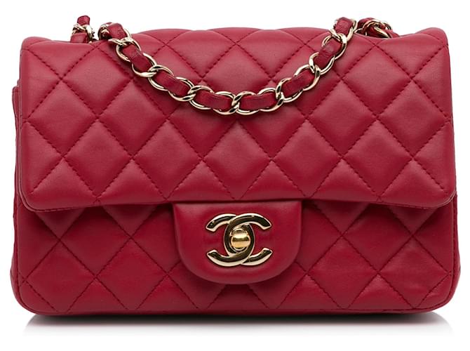 Chanel Red Mini Classic Lambskin Rectangular Single Flap Cuir Rouge ref.1084727