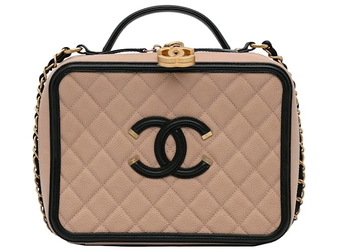 Handbag Chanel Vanity Case Beige Black Chanel Brown Large Caviar