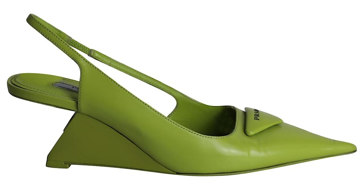 Prada Slingback Wedge Pumps in Green Leather ref.1085006