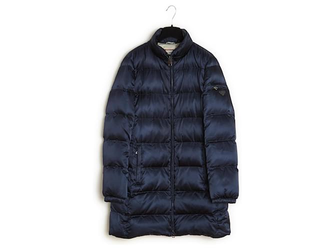 Prada Re-Nylon Navy Satin Down Puffer Jacket FR40 Navy blue