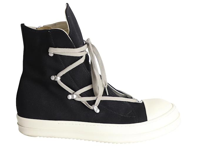 Rick Owens DRKSHDW Strobe Hexa High Top Sneakers in Black Cotton