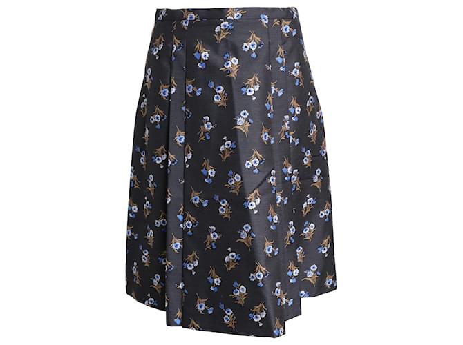 Prada Floral Embroidered Mini Skirt in Black Wool ref.JC1086010