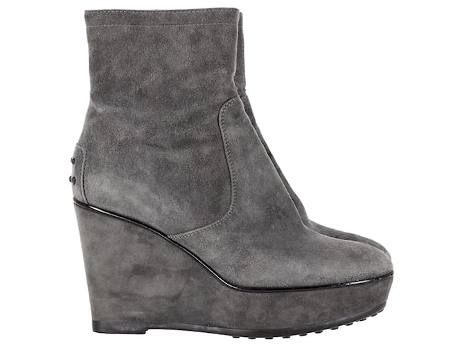 Tod's Wedge Ankle Boots in Grey Suede Joli Closet