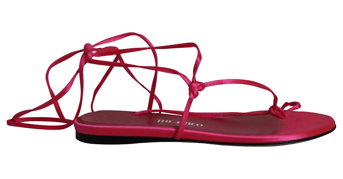 The Attico Kika Lace Up Thong Sandals in Pink Satin ref.1087736