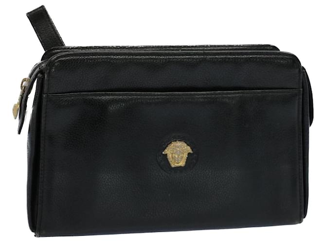 Gianni Versace Clutch Bag Leather Black Auth ar10310