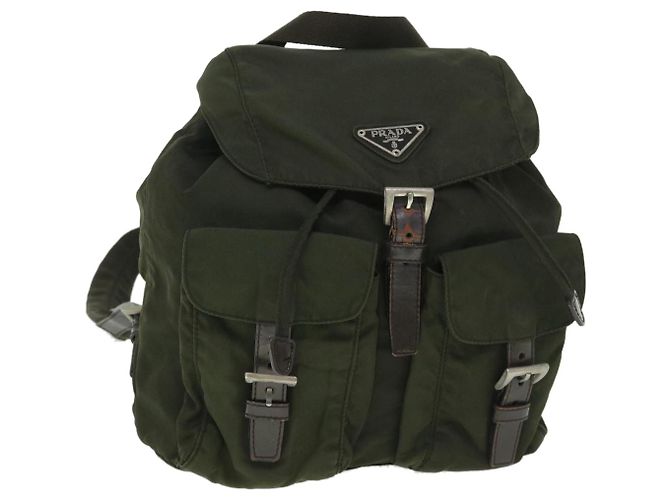 PRADA Backpack Nylon Leather Green Brown Auth ac2230 ref  display picture 2