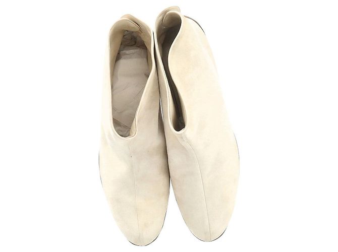 Salvatore Ferragamo Beige Suede Pointed Toe Ankle Boots Salvatore Ferragamo Limited Edition Flat Ankle Boots in  main image 4