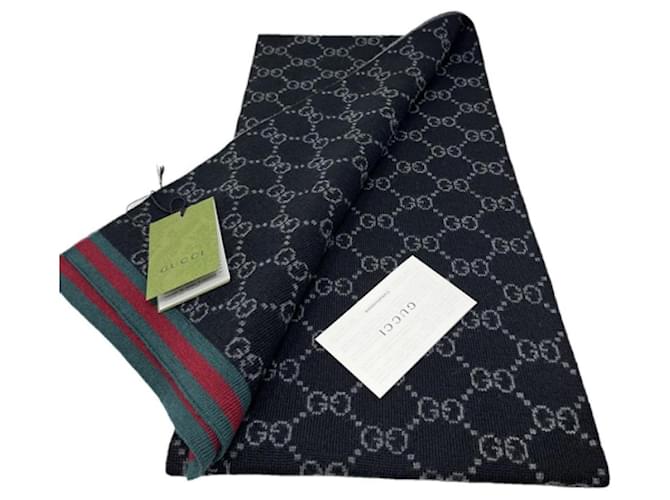 gucci scarf 100% Lana 23x180 new cm Black Grey Wool ref