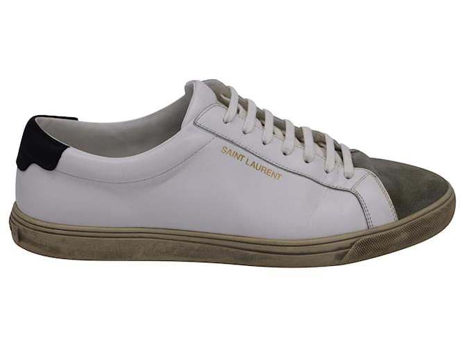 Saint Laurent Andy Distressed Suede-Trimmed Sneakers in White
