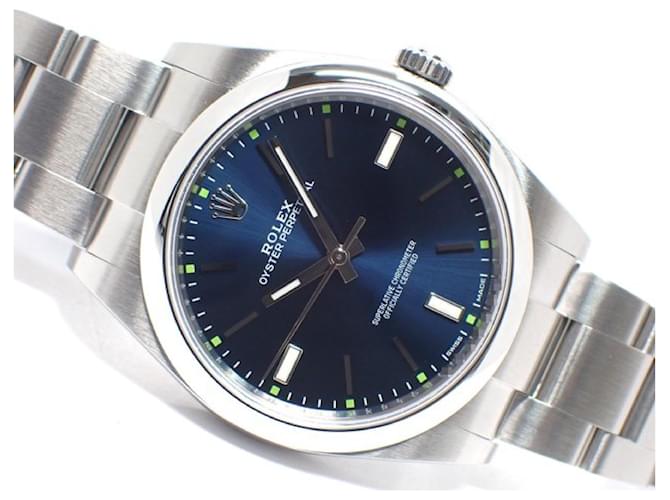 Rolex Oyster Perpetual 39 Blaues Zifferblatt 114300 Herren Silber