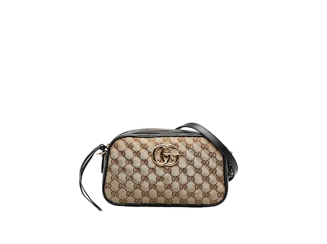 Gucci Small GG Canvas Marmont Matelasse Crossbody Bag Brown Pony
