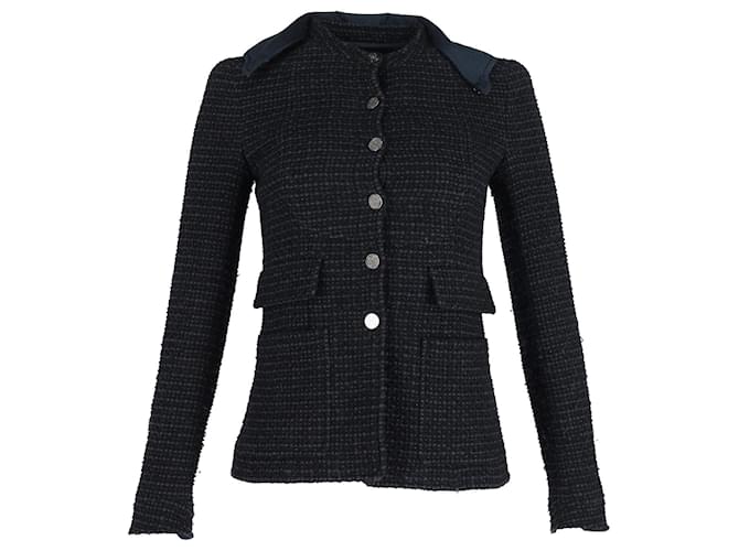 Chanel Boucle Tweed-Jacke mit abnehmbarem Kragen aus marineblauer