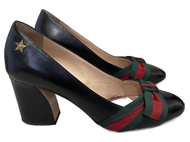 Block Heel Pumps Gucci Aline Pump GUCCI Heels Leather Black