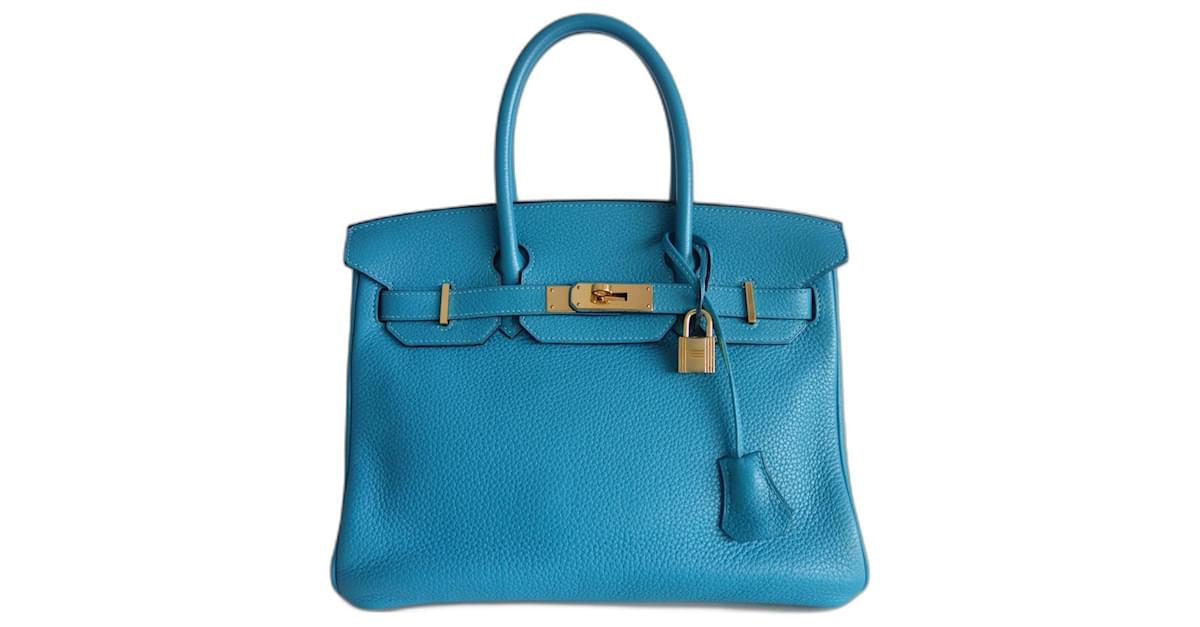 Hermes HERMES BIRKIN BAG 30 turquoise Blue Leather ref.1106250 Joli Closet