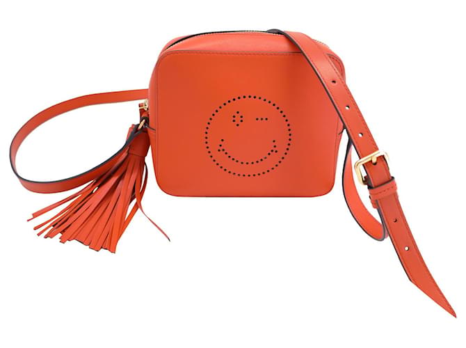 Anya Hindmarch Wink Crossbody Bag in Orange Calfskin Leather Anya Hindmarch Wink Crossbody Bag in Orange Calfskin Leather