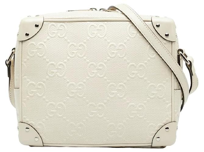 Gucci GG Embossed Square Shoulder Bag 626363 White Leather