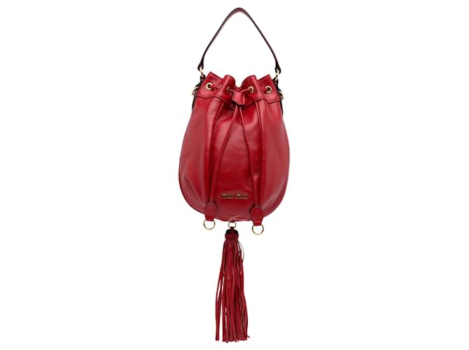 Sac seau en cuir avec pompon rouge Miu Miu Veau façon poulain ref