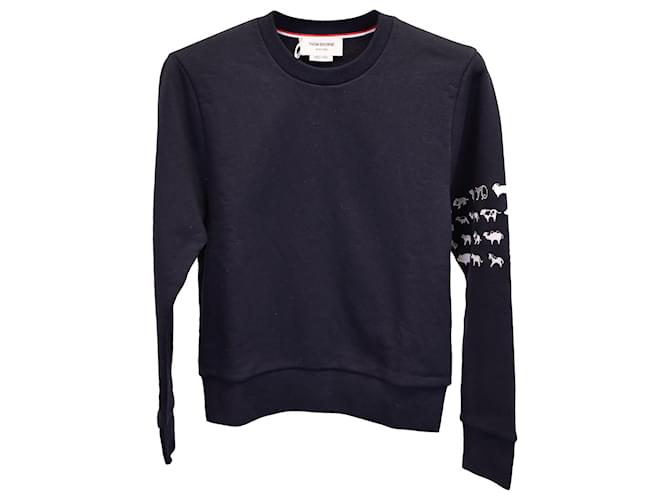 Thom Browne Embroidered Animal 4-Bar Crewneck Sweatshirt in