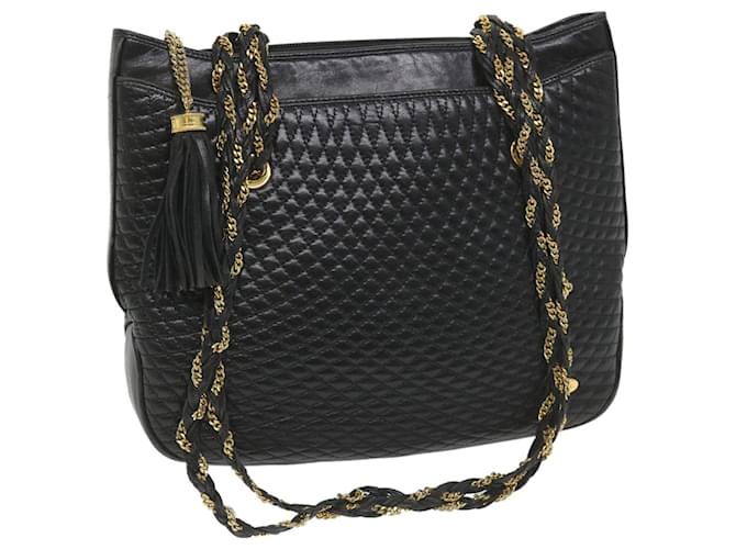 BALLY Quilted Chain Shoulder Bag Leather Black Auth bs9624
