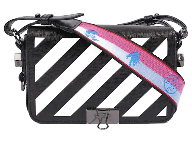 Off White Binder Clip Flap Bag Striped Black White Leather Mini