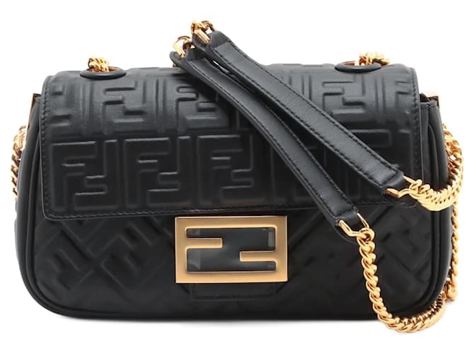 ☆人気☆【FENDI】☆Baguette Chain Midi Leather Ba.g Black☆ Baguette chain midi leather handbag Fendi Black in Leather
