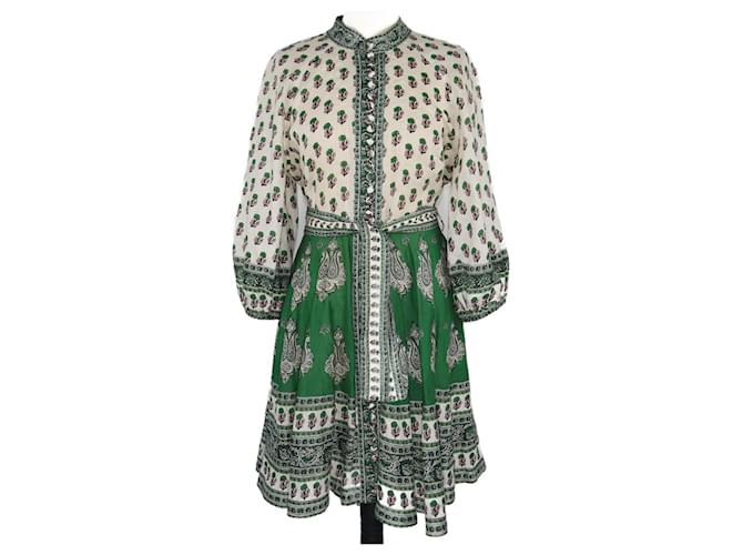 Zimmermann green/White Paisley Print Belted Midi Dress Linen ref.JC1121182 (Sold) - Joli Closet Zimmermann green/White Paisley Print Belted Midi Dress Linen ref.JC1121182 (Sold) - Joli Closet