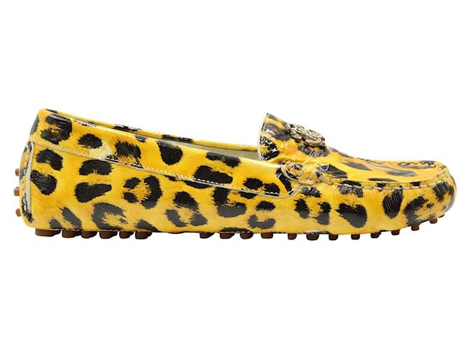 Roberto Cavalli Yellow Black Leopard Print Loafers Leather ref