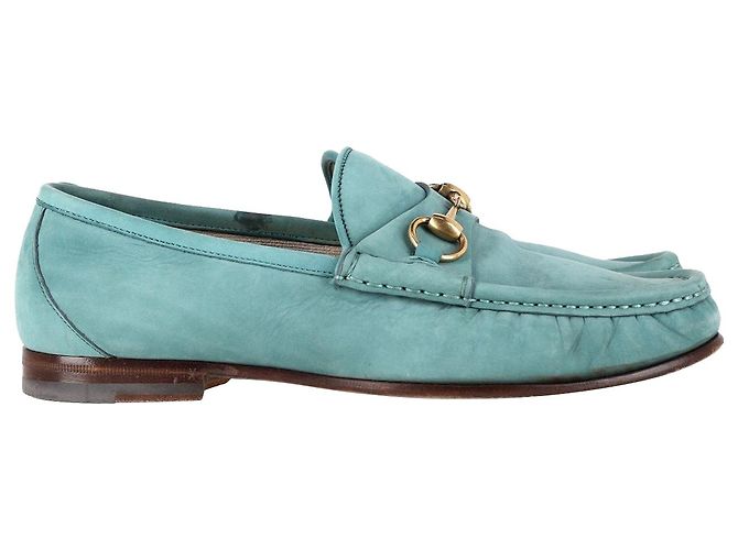 Gucci Teal Velvet Horsebit Slip-On Loafers Gucci Blue Velvet and Patent Horsebit Slip On Loafers Size  main image 3