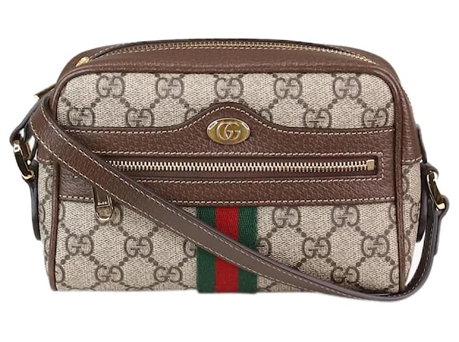 Gucci Braune Ophidia GG Supreme Minitasche Leinwand