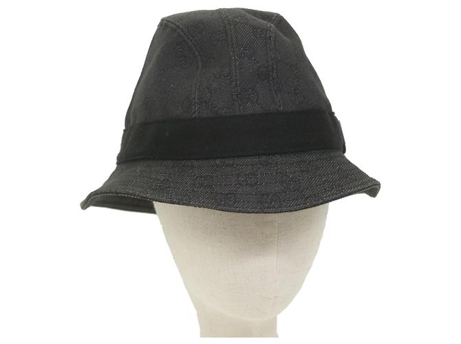 GUCCI GG Canvas Hat L Size Gray Auth GUCCI GG Canvas Hat L Size Gray Auth am5225 Brown Cloth ref  main image 2