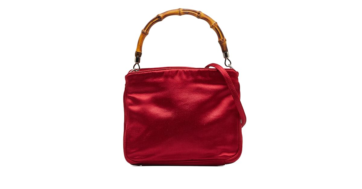 Red Gucci Bamboo Satin Satchel Leather ref.1133652 Joli Closet