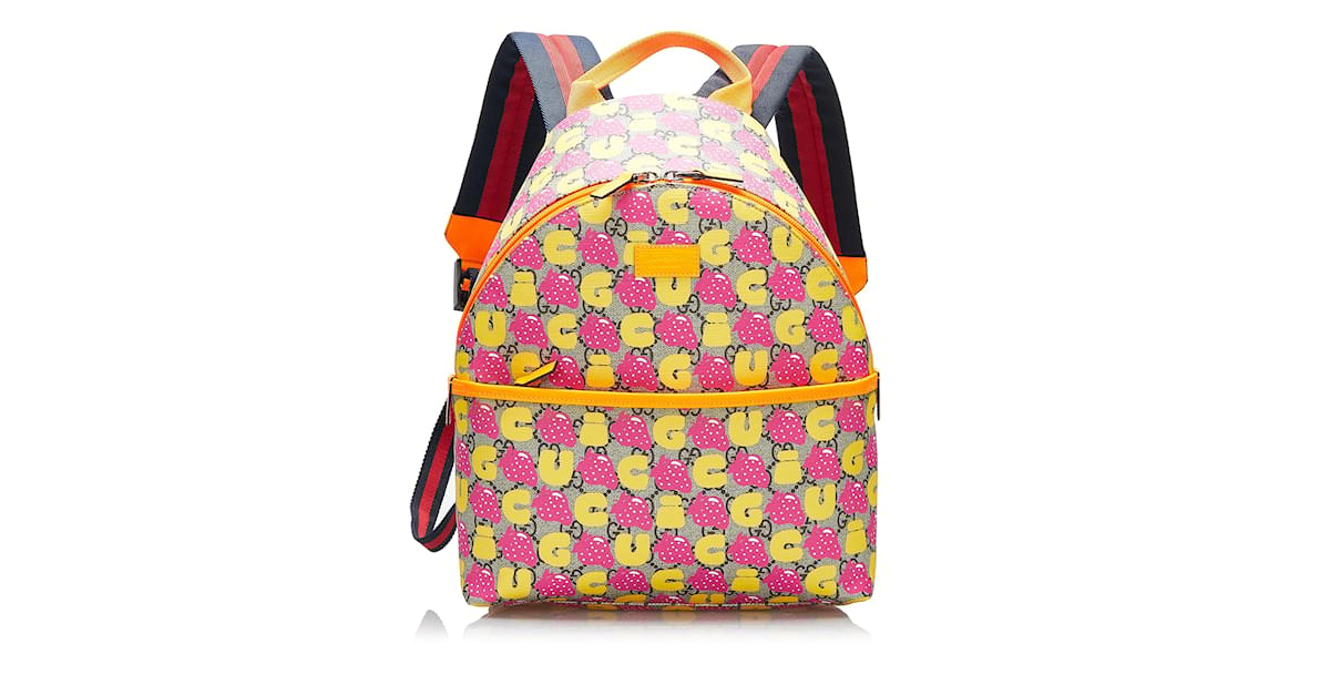 Pink Gucci GG Supreme Kids Strawberry Backpack Cloth ref.1134141