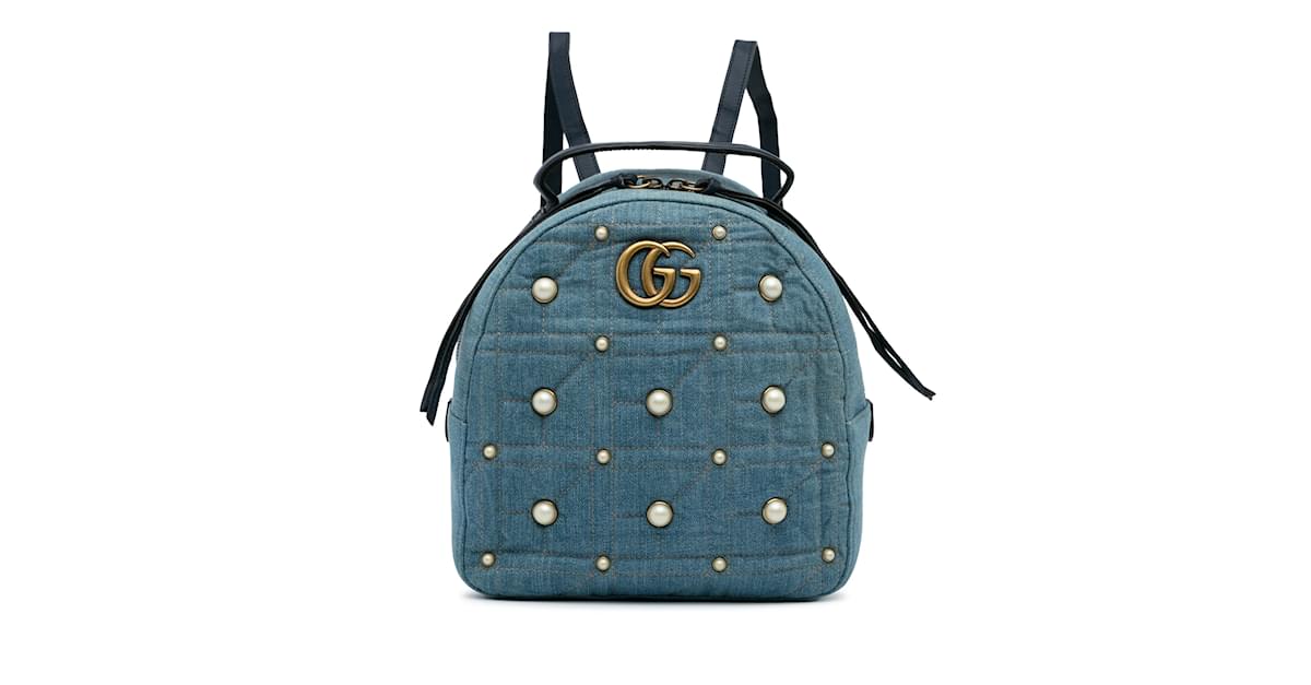 Blue Gucci Small GG Marmont Pearl Denim Backpack Leather ref.1135161 - Joli  Closet