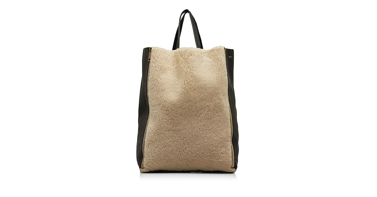 Céline Brown Celine Shearling Gusset Vertical Cabas Tote Bag Leather  ref.1135283 - Joli Closet