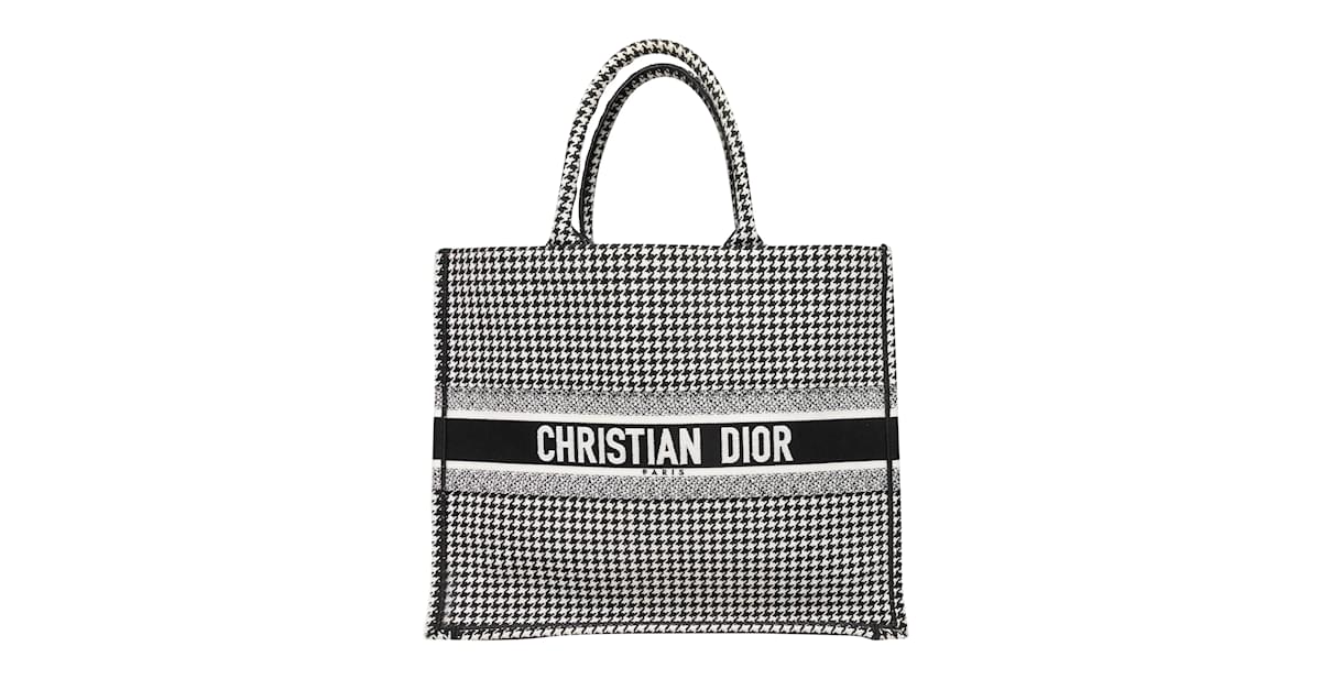 Sac cabas moyen motif pied de poule Christian Dior noir et blanc