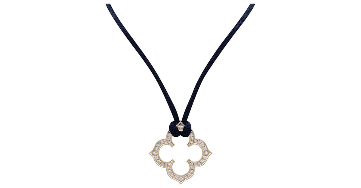 Cartier Clover Diamond White Gold Pendant Silk Cord Necklace For Sale at  1stDibs | cartier necklace, clover, cartier clover necklace, blue clover  necklace cartier