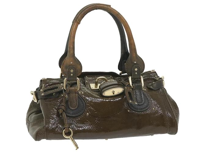 Chloé Chloe Paddington Hand Bag Patent leather Brown Auth ar10675