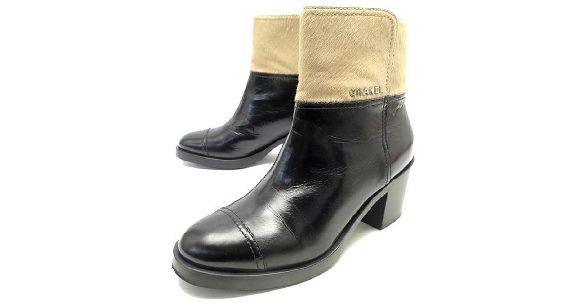 CHANEL ANKLE BOOTS G31649 39.5 FOAL LEATHER + BOOTS BOX Black ref.1143168 -  Joli Closet