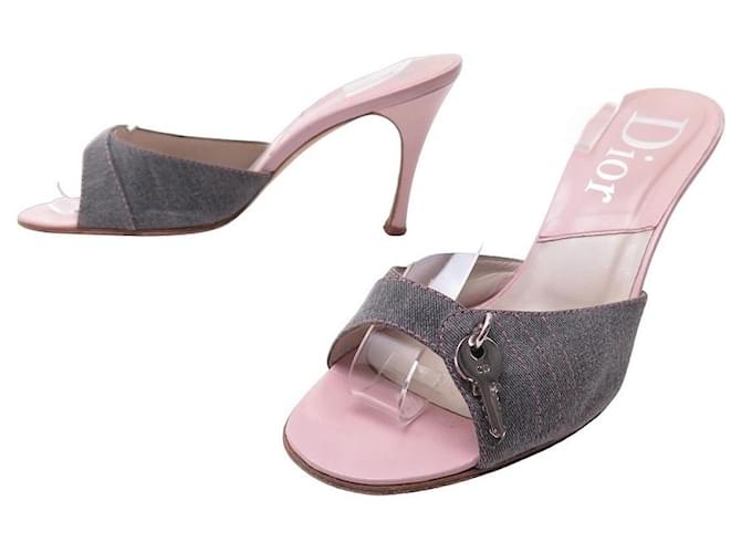 CHRISTIAN DIOR SHOES GRAY DENIM MULES LOCK & KEY 39.5 SANDALS
