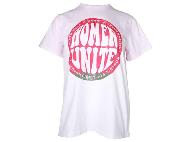 Ganni Women Unite Print T-shirt in Pink Cotton ref.1143266